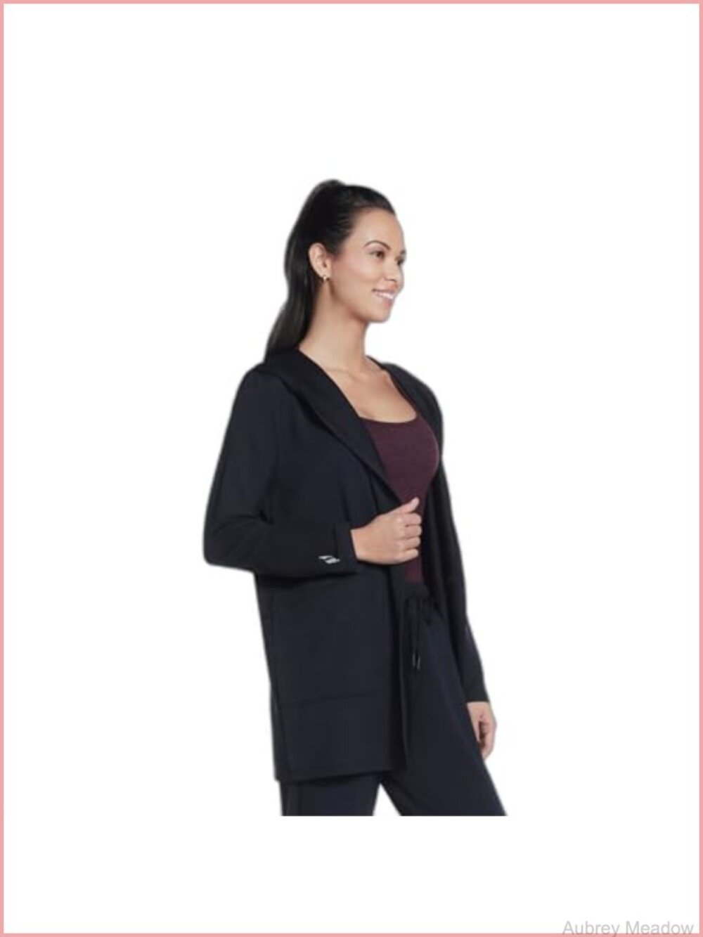 Skechers Restful Hoodigan French Terry Hooded Cardigan Thigh Length Open Front